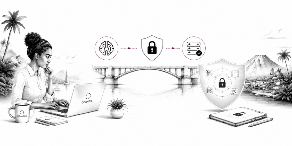 Illustration représentant le lien entre intelligence artificielle, cybersécurité et transformation numérique responsable dans les territoires ultramarins.